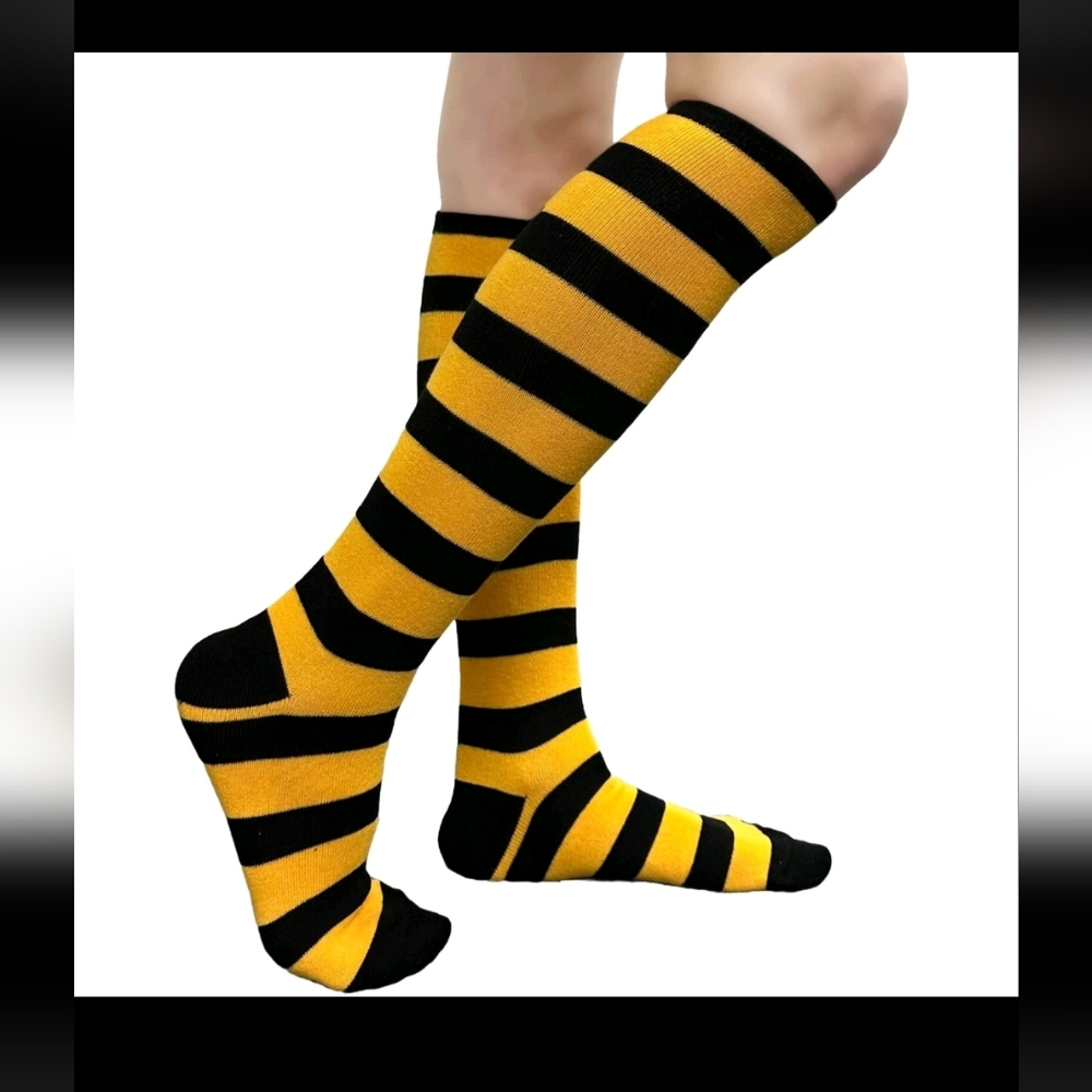 Striped Black and Yellow Knee-High Socks NWT
